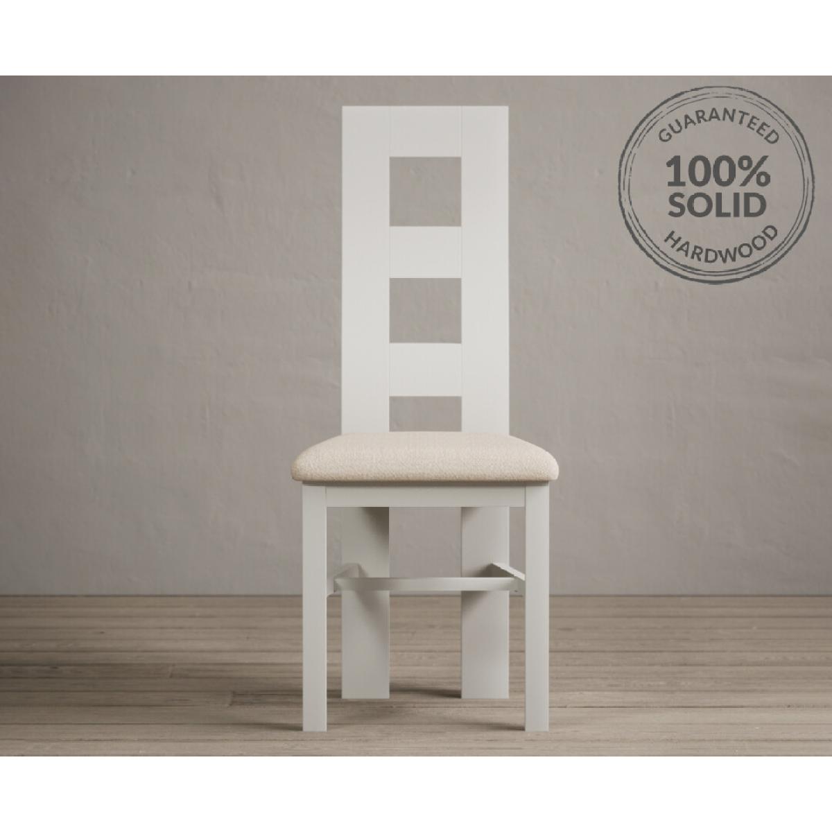 Painted Signal White Flow Back Dining Chairs with Linen Fabric Seat Pad – image 2