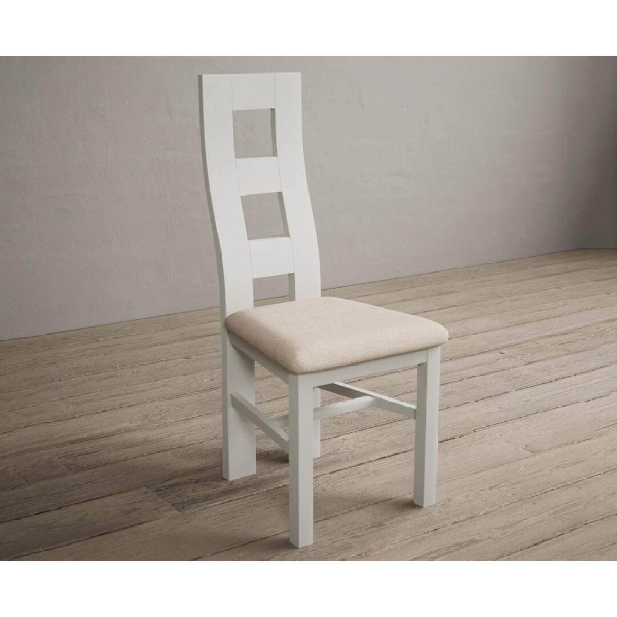 Painted Signal White Flow Back Dining Chairs with Linen Fabric Seat Pad – image 3
