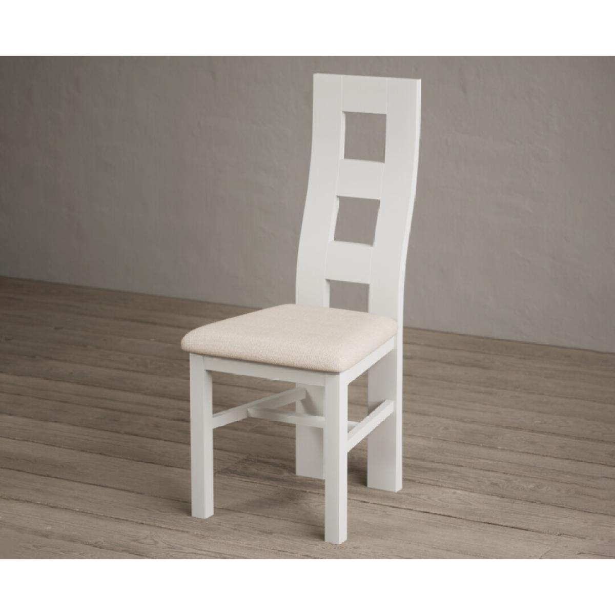 Painted Signal White Flow Back Dining Chairs with Linen Fabric Seat Pad – image 4