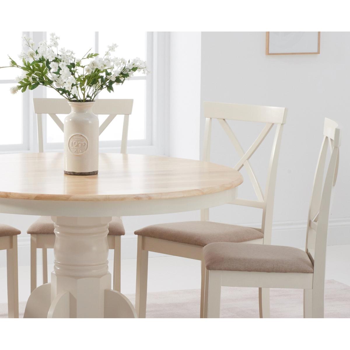 Epsom 120cm Cream Round Pedestal Table with Epsom Chairs with Cream Fabric Seats - Cream, 4 Chairs – image 2