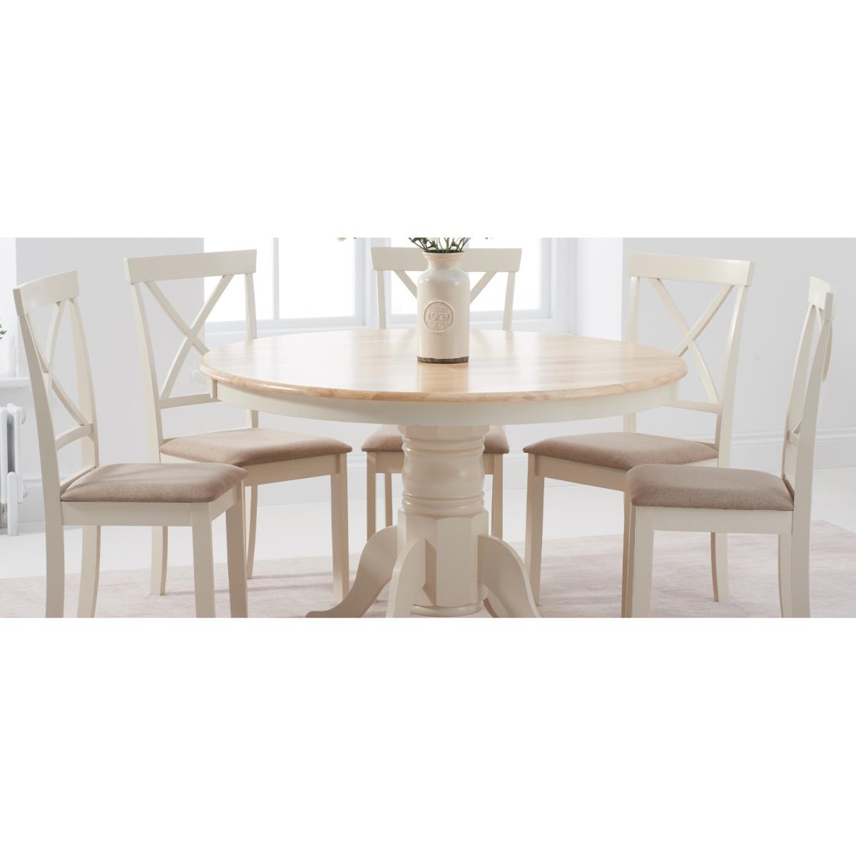 Epsom 120cm Cream Round Pedestal Table with Epsom Chairs with Cream Fabric Seats - Cream, 4 Chairs – image 6