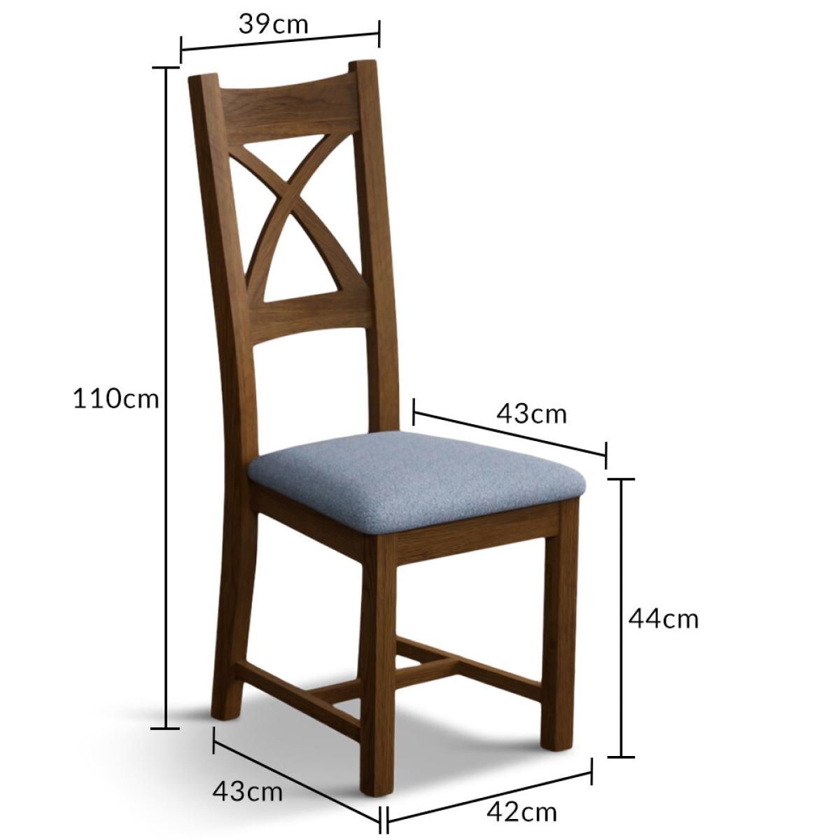 Rustic Solid Oak X Back Dining Chairs with Sky Blue Fabric Seat Pad – image 11
