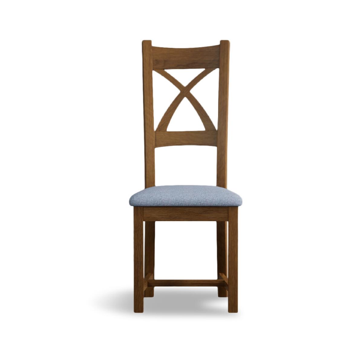 Rustic Solid Oak X Back Dining Chairs with Sky Blue Fabric Seat Pad – image 5
