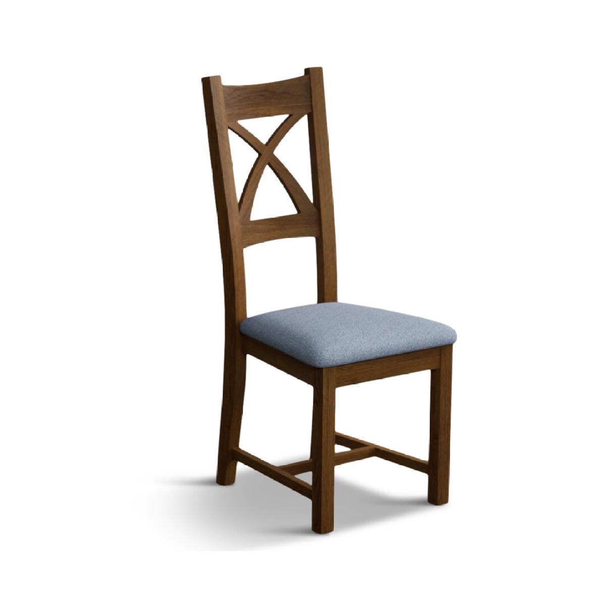 Rustic Solid Oak X Back Dining Chairs with Sky Blue Fabric Seat Pad – image 6