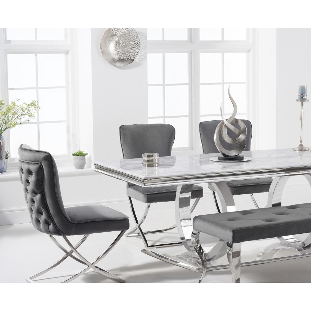 Harlow 180cm Marble Dining Table with Giovanni Velvet Chairs and Fitzrovia Bench - Blue, 2 Chairs – image 2