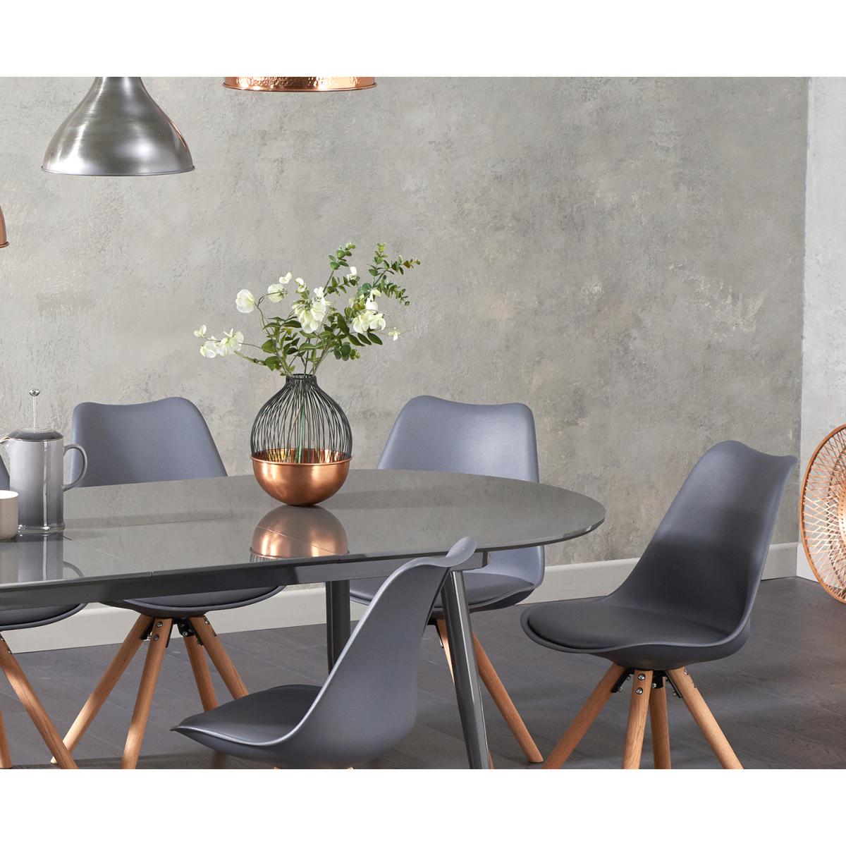 Olivia Extending Dark Grey High Gloss Dining Table with Oscar Faux Leather Round Leg Chairs – image 2