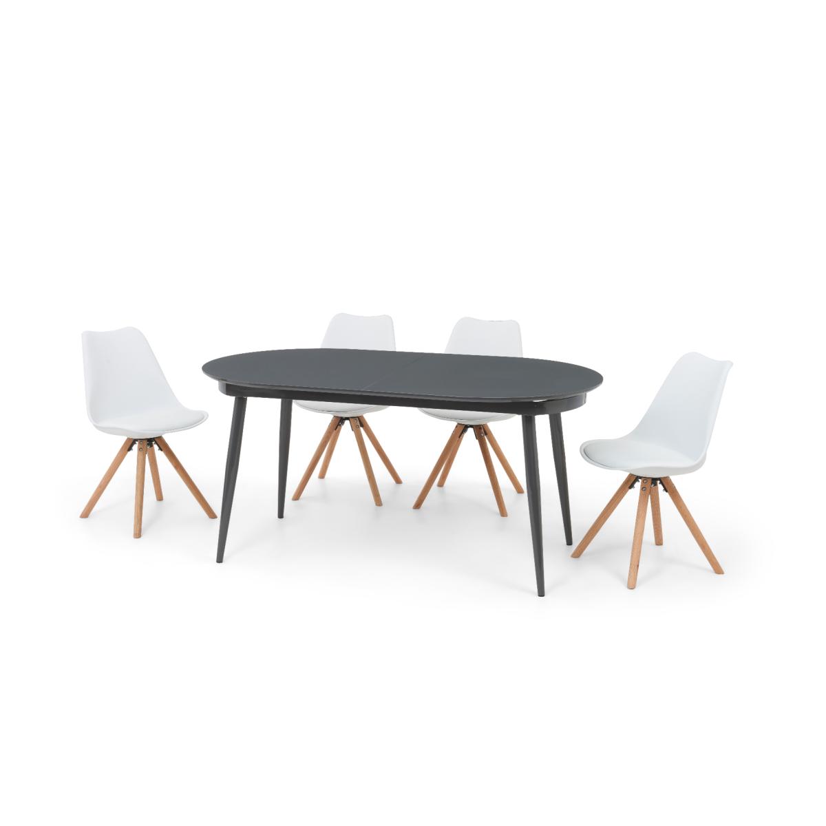 Olivia Extending Dark Grey High Gloss Dining Table with Oscar Faux Leather Round Leg Chairs – image 11