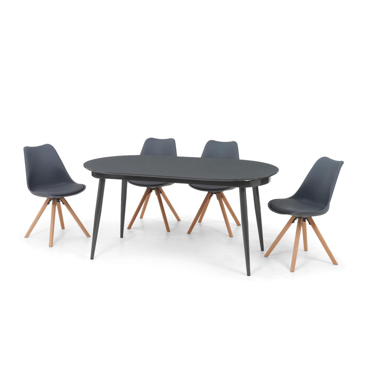 Olivia Extending Dark Grey High Gloss Dining Table with Oscar Faux Leather Round Leg Chairs – image 13