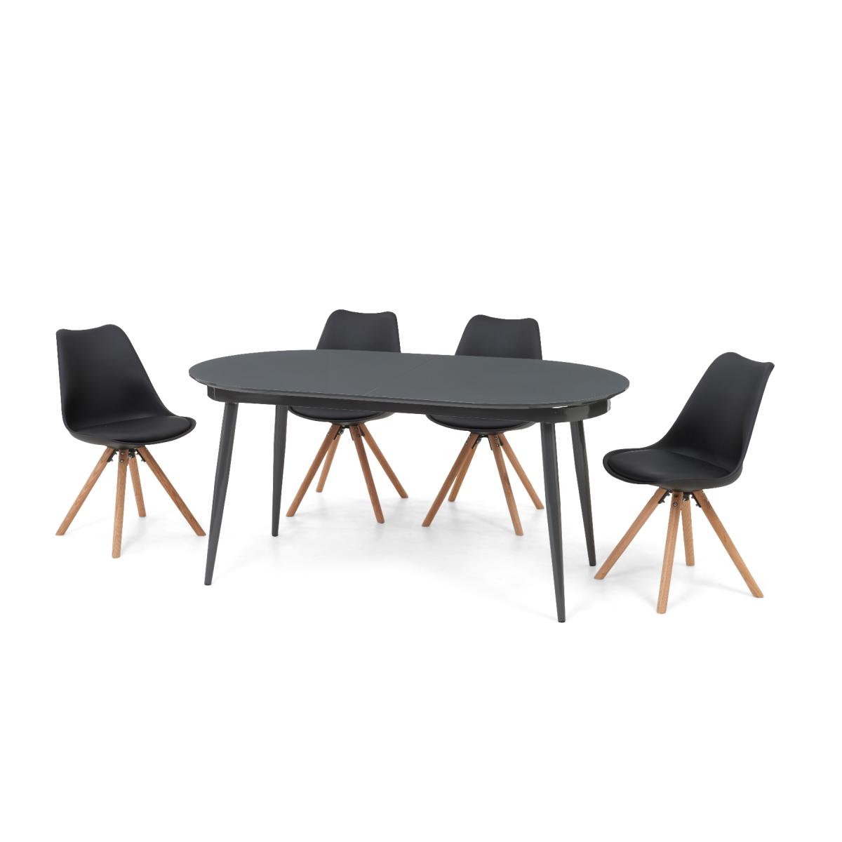 Olivia Extending Dark Grey High Gloss Dining Table with Oscar Faux Leather Round Leg Chairs – image 15