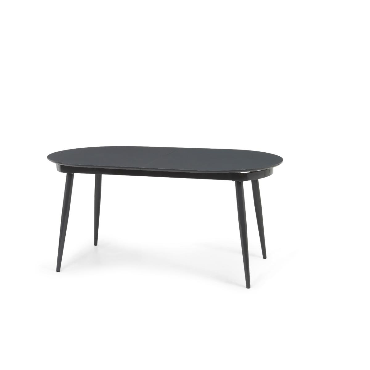 Olivia Extending Dark Grey High Gloss Dining Table with Oscar Faux Leather Round Leg Chairs – image 16