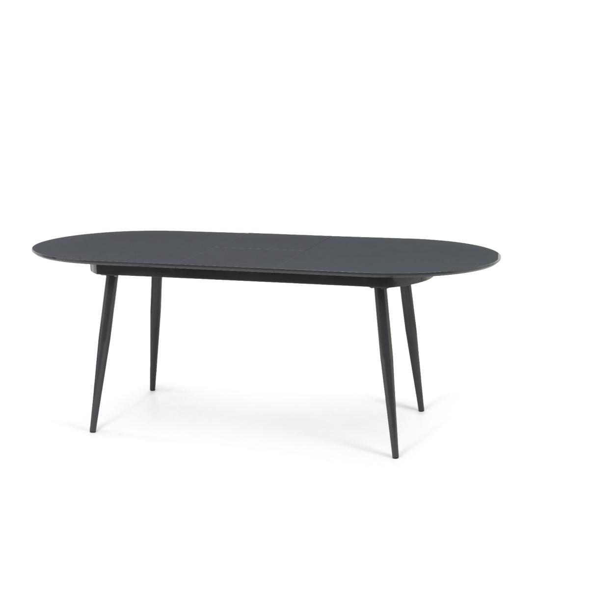 Olivia Extending Dark Grey High Gloss Dining Table with Oscar Faux Leather Round Leg Chairs – image 17