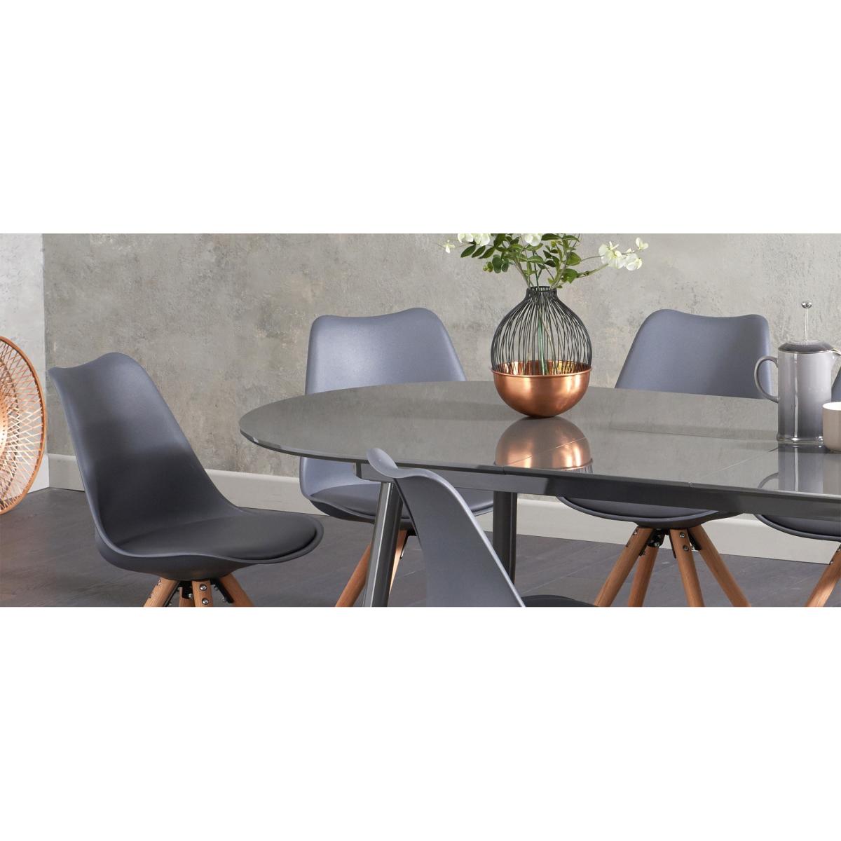 Olivia Extending Dark Grey High Gloss Dining Table with Oscar Faux Leather Round Leg Chairs – image 20