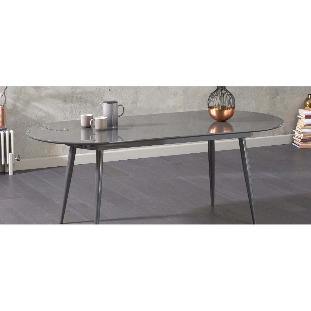 Olivia Extending Dark Grey High Gloss Dining Table with Oscar Faux Leather Round Leg Chairs – image 22