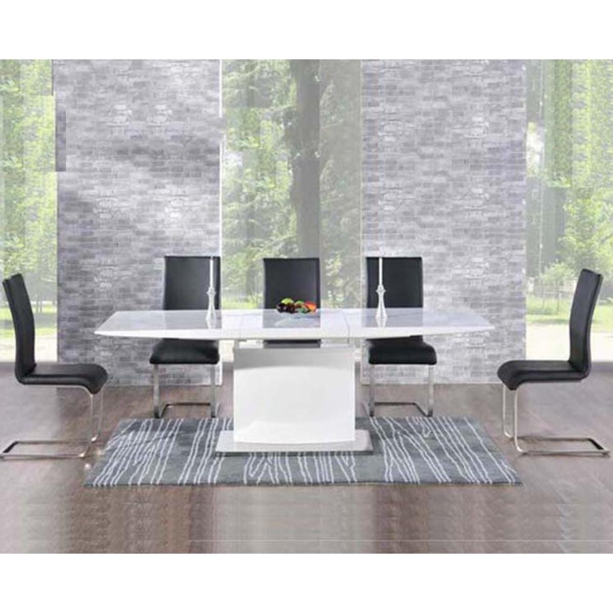 Hailey 160cm White High Gloss Extending Dining Table with Malaga Chairs - Black, 4 Chairs – image 2