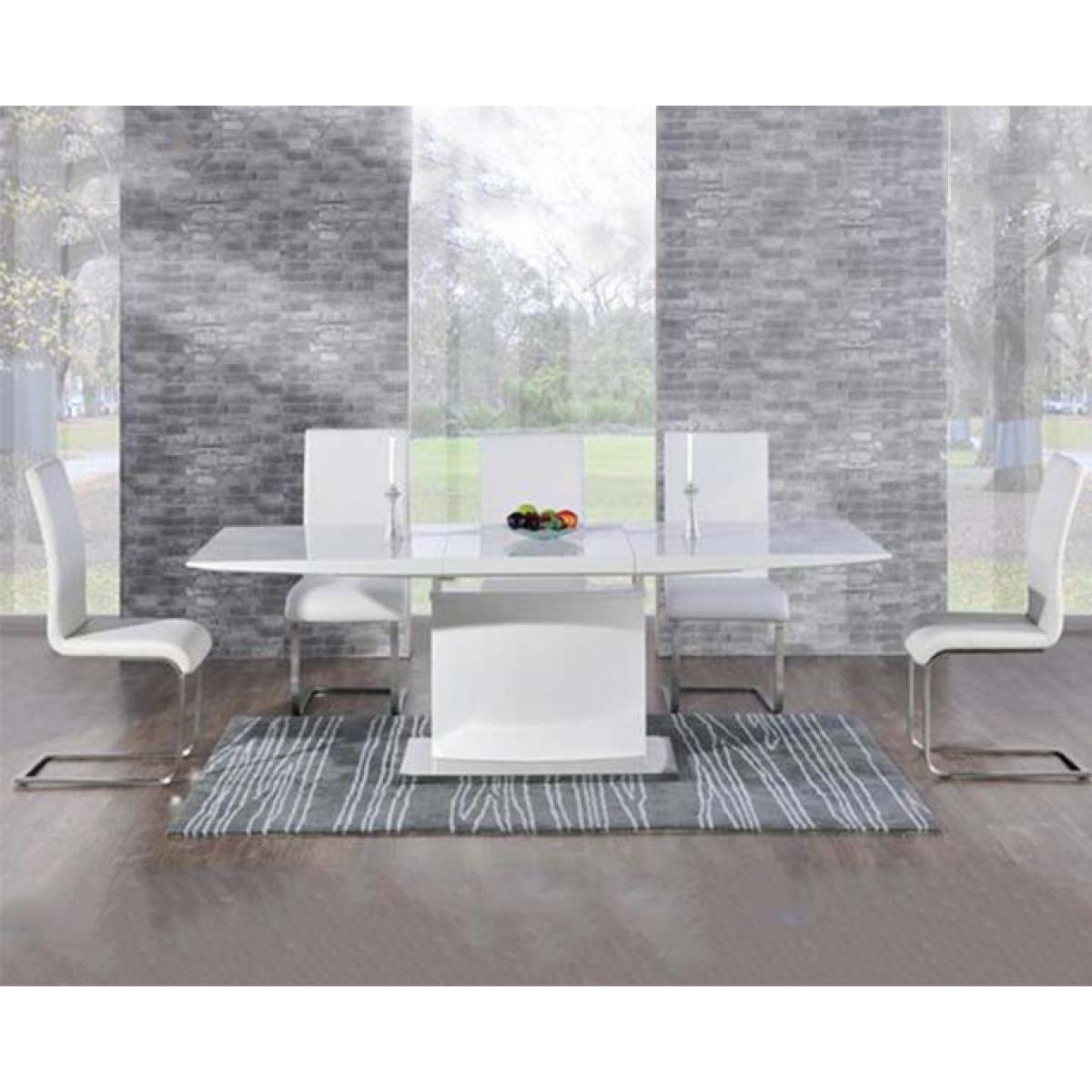 Hailey 160cm White High Gloss Extending Dining Table with Malaga Chairs - Black, 4 Chairs – image 3
