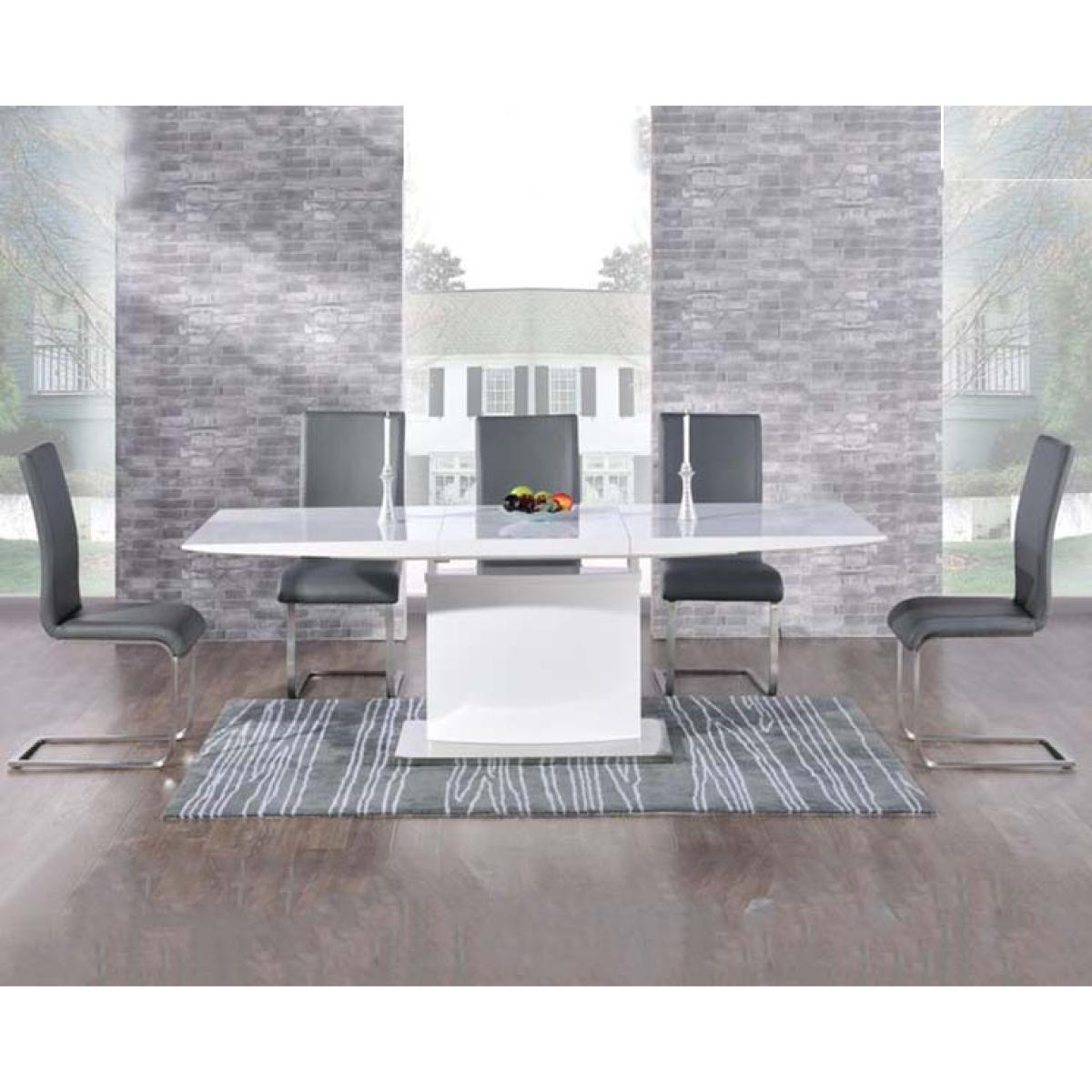 Hailey 160cm White High Gloss Extending Dining Table with Malaga Chairs - Black, 4 Chairs – image 1