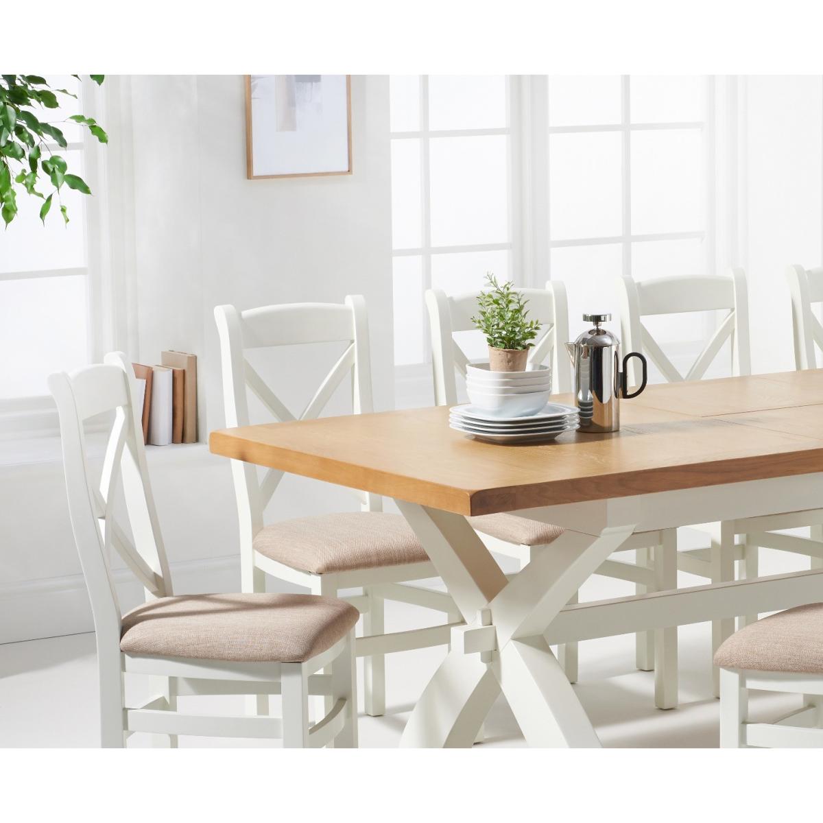 Eden Oak and White 180cm Butterfly Extending Table with Cross Back Dining Chairs with Fabric Seats - Oak and White, 6 Chairs – image 2