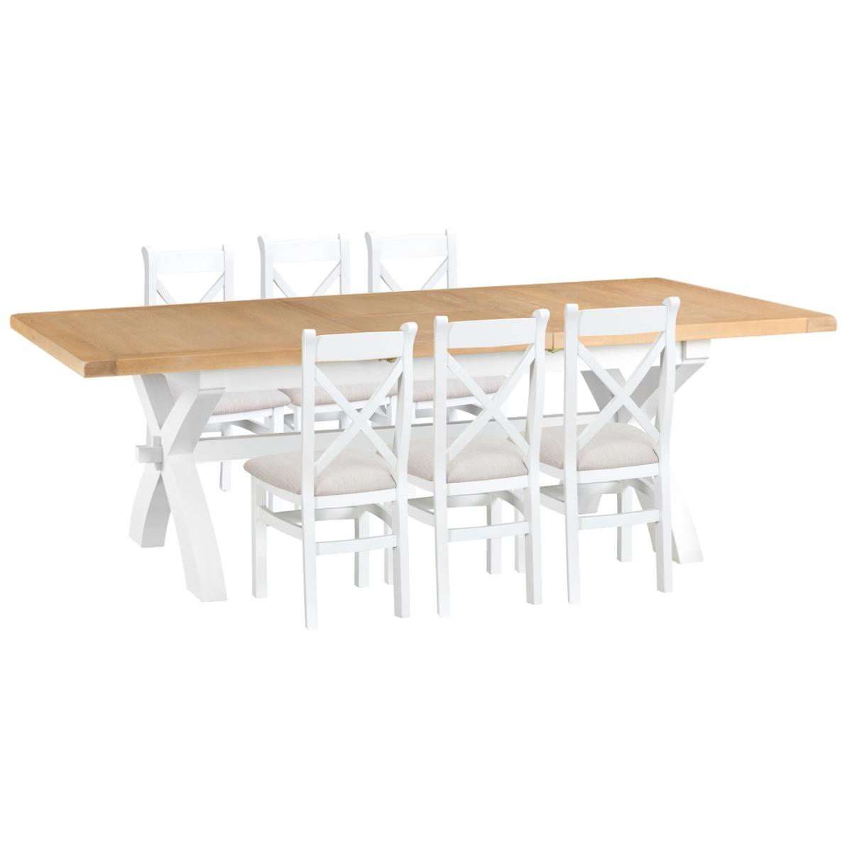 Eden Oak and White 180cm Butterfly Extending Table with Cross Back Dining Chairs with Fabric Seats - Oak and White, 6 Chairs – image 3