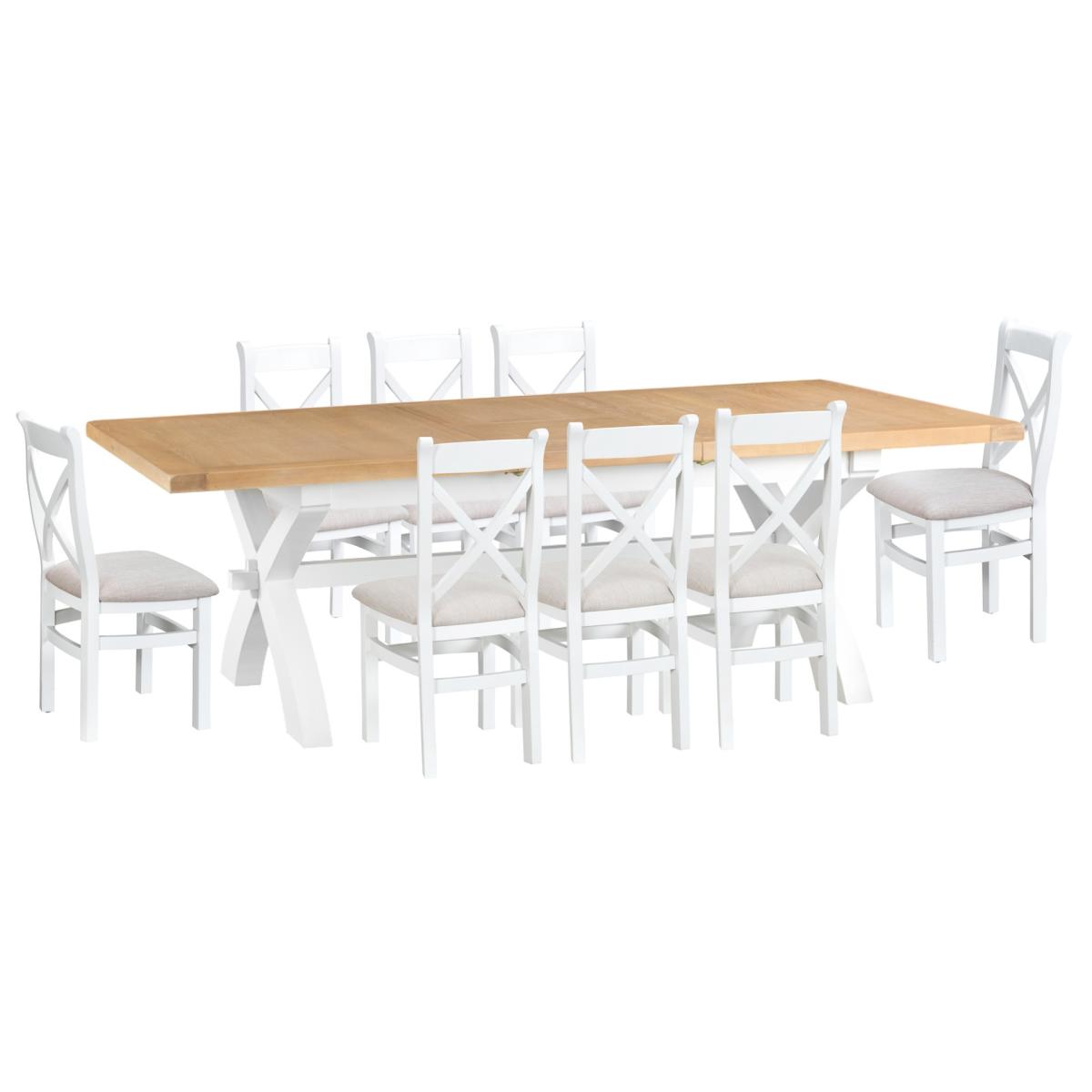 Eden Oak and White 180cm Butterfly Extending Table with Cross Back Dining Chairs with Fabric Seats - Oak and White, 6 Chairs – image 4