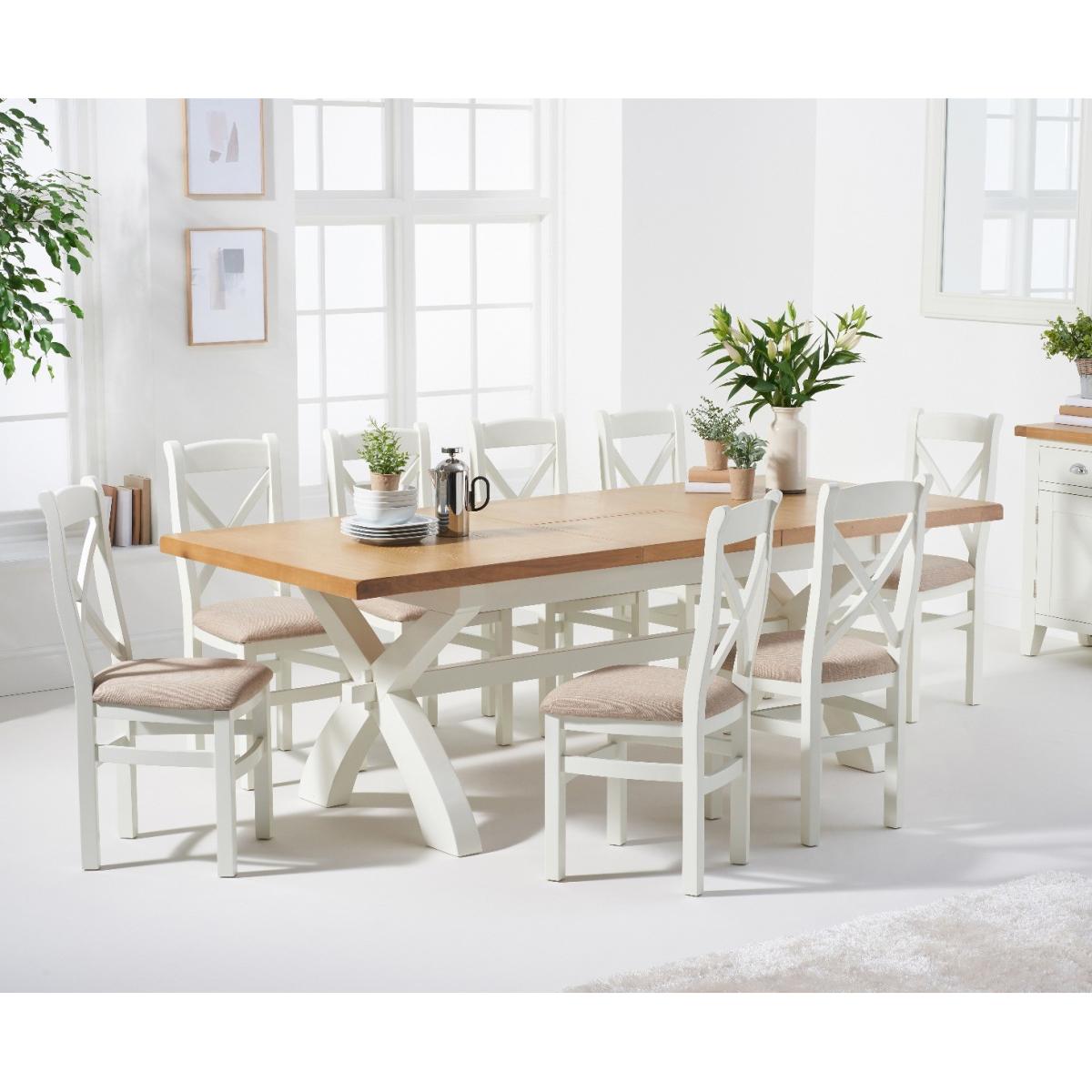 Eden Oak and White 180cm Butterfly Extending Table with Cross Back Dining Chairs with Fabric Seats - Oak and White, 6 Chairs – image 1