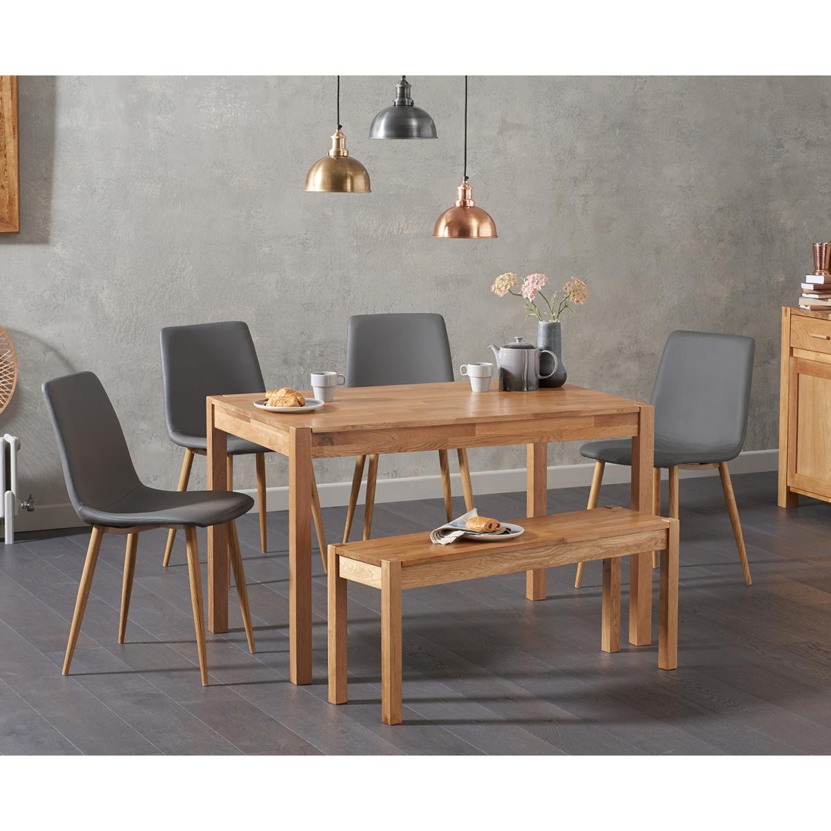 Oxford 120cm Solid Oak Table with Helsinki Faux Leather chairs and Oxford Bench