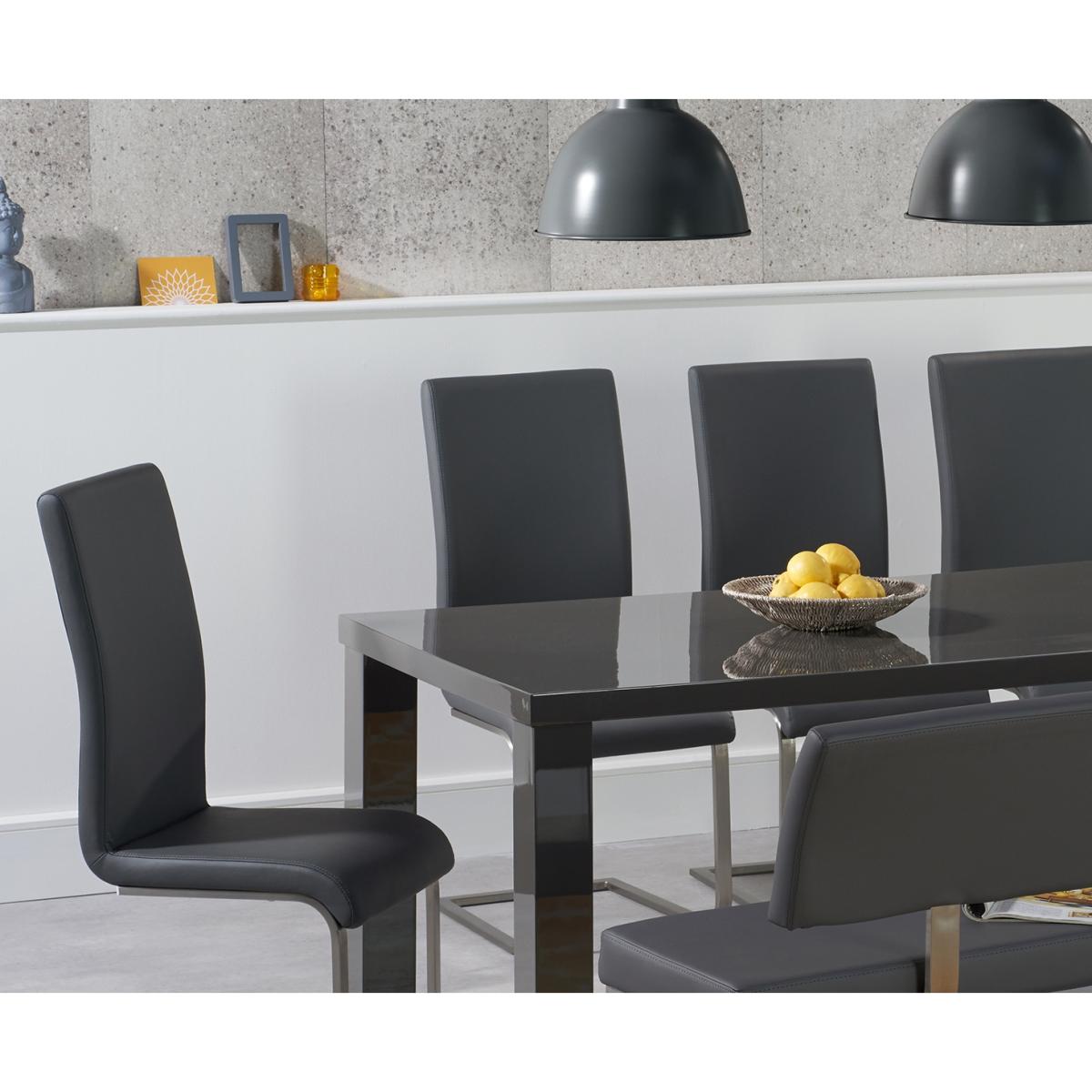 Atlanta 160cm Dark Grey High Gloss Dining Table with Malaga Chairs and Malaga Grey Bench – image 2