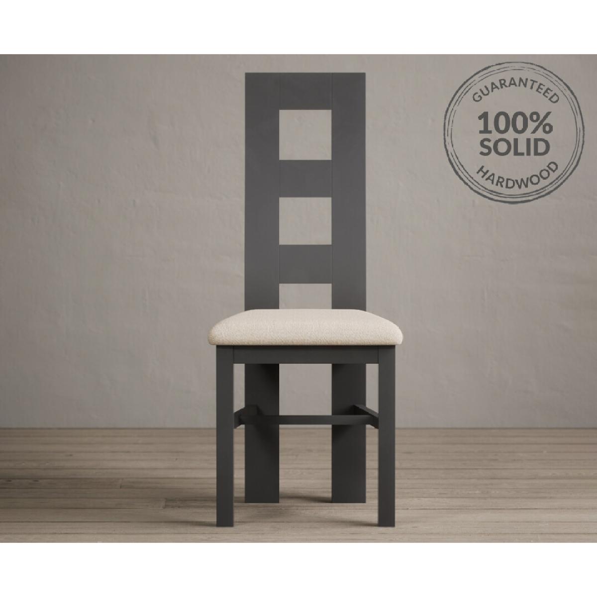 Painted Charcoal Grey Flow Back Dining Chairs with Linen Fabric Seat Pad – image 2