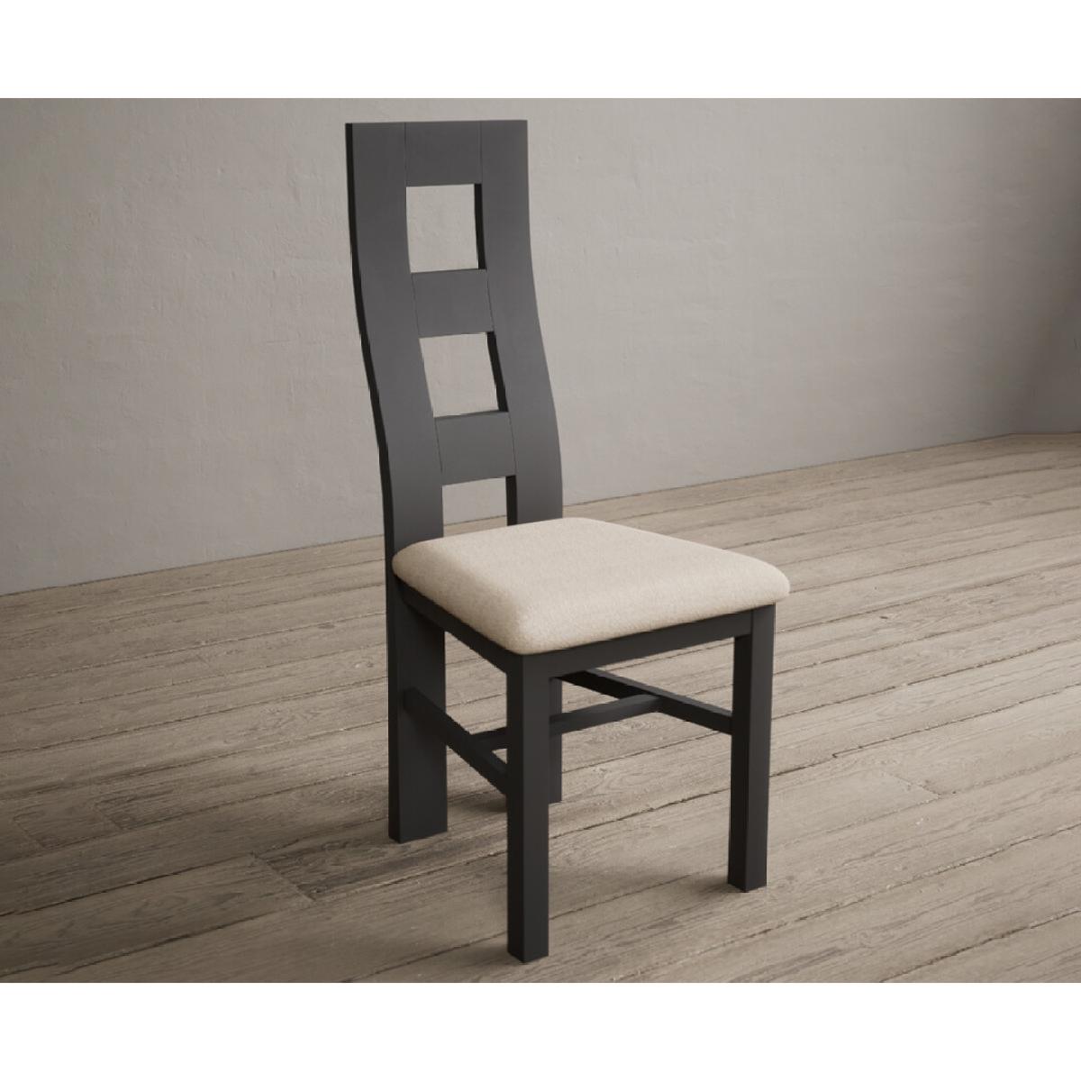 Painted Charcoal Grey Flow Back Dining Chairs with Linen Fabric Seat Pad – image 3