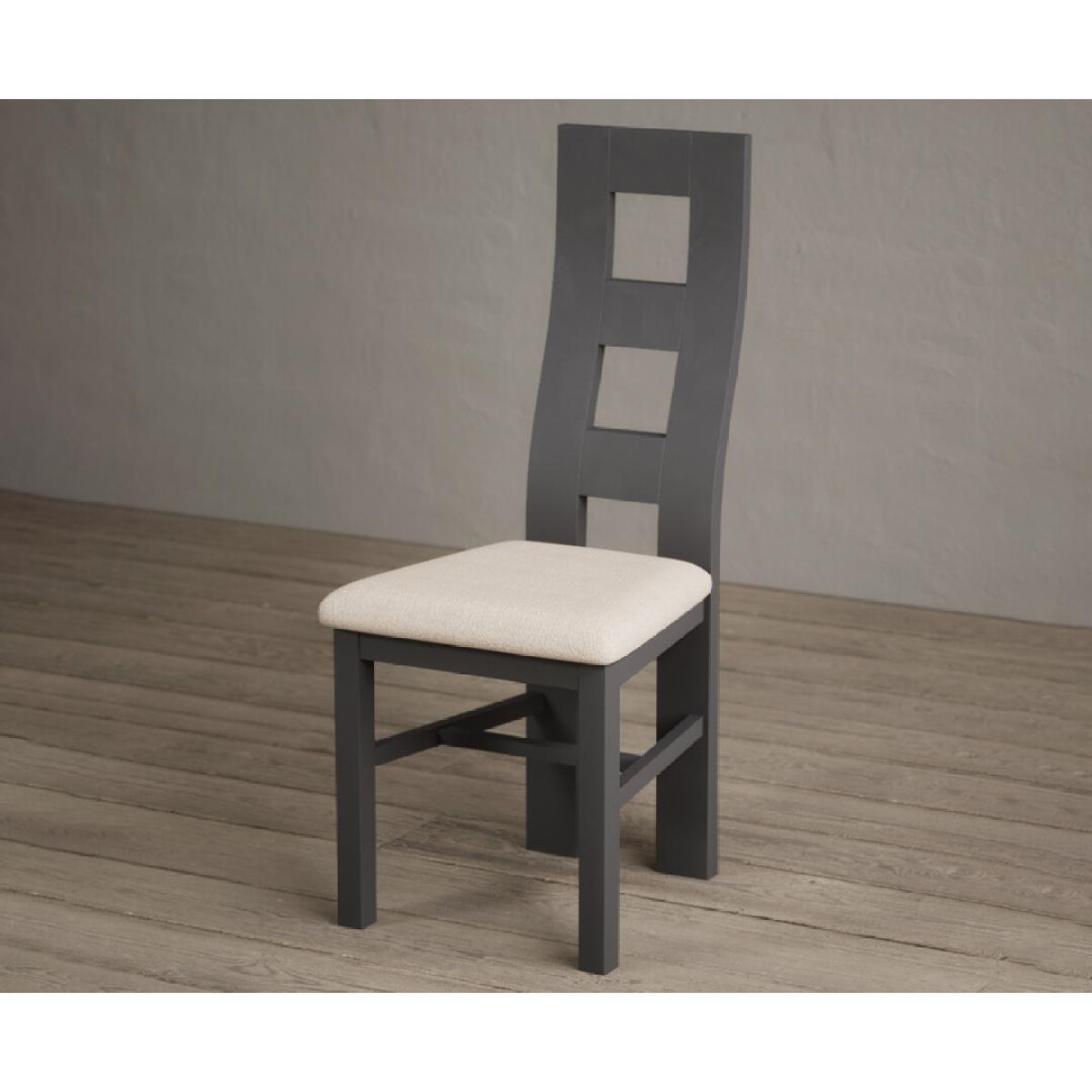 Painted Charcoal Grey Flow Back Dining Chairs with Linen Fabric Seat Pad – image 4