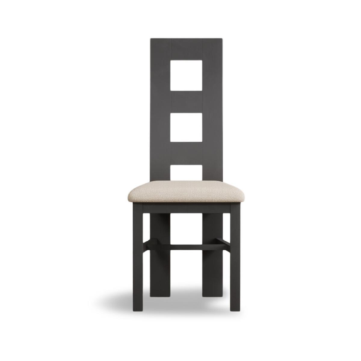 Painted Charcoal Grey Flow Back Dining Chairs with Linen Fabric Seat Pad – image 5