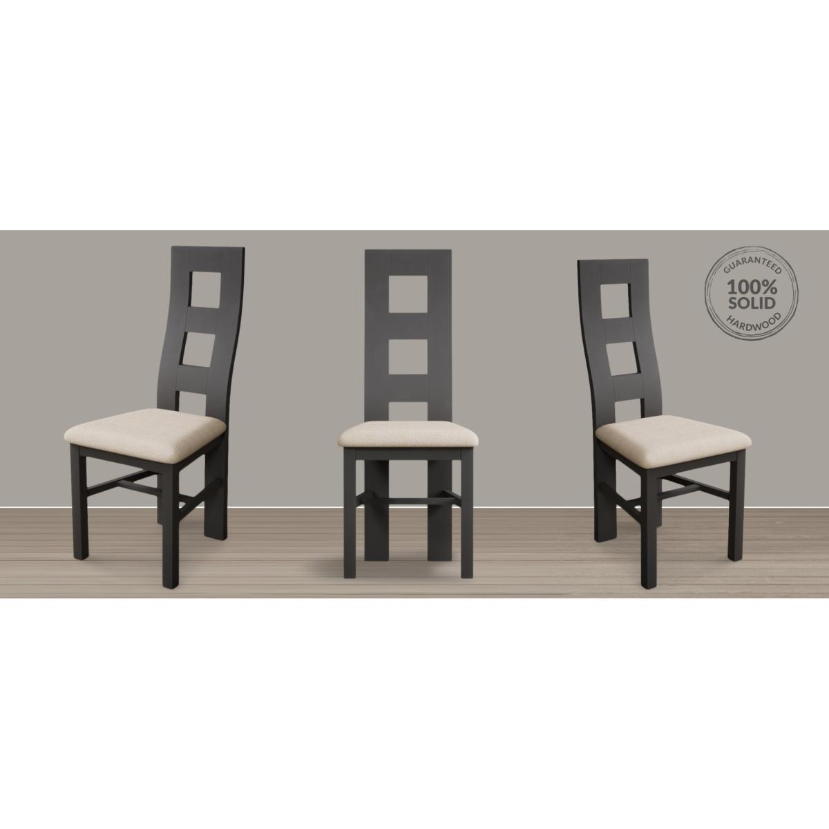 Painted Charcoal Grey Flow Back Dining Chairs with Linen Fabric Seat Pad – image 9