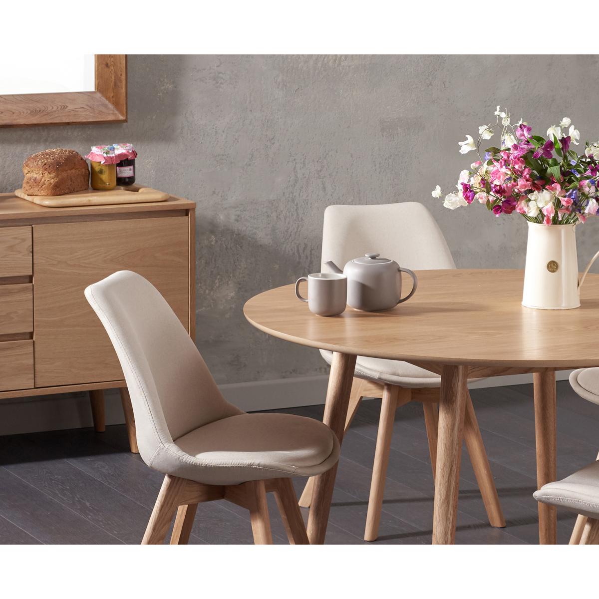 Nordic 120cm Round Oak Dining Table with Duke Fabric Chairs – image 2