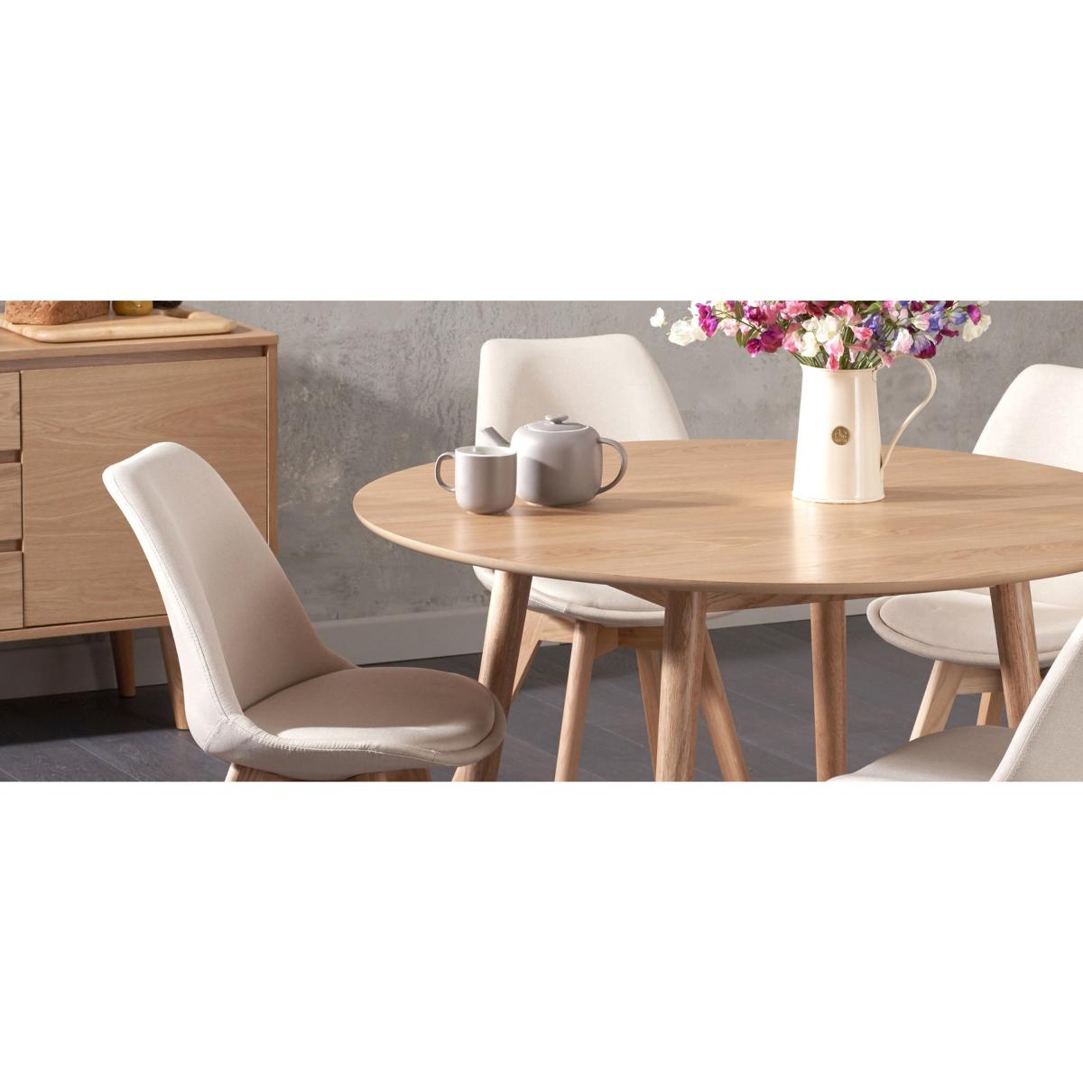 Nordic 120cm Round Oak Dining Table with Duke Fabric Chairs – image 6