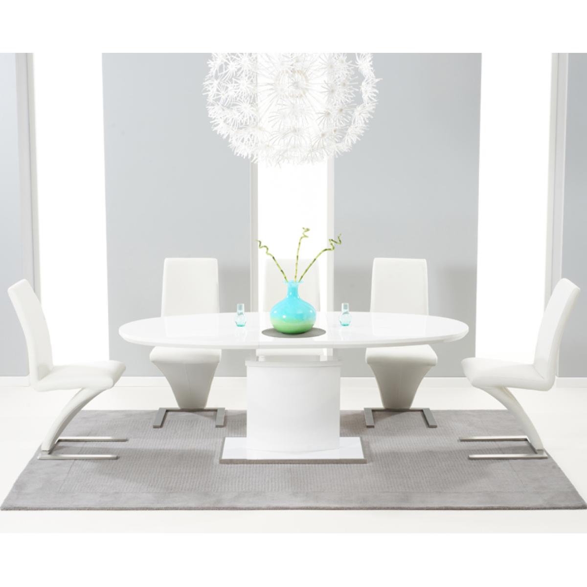 Santana 160cm White High Gloss Extending Pedestal Dining Table with Hampstead Z Chairs – image 2