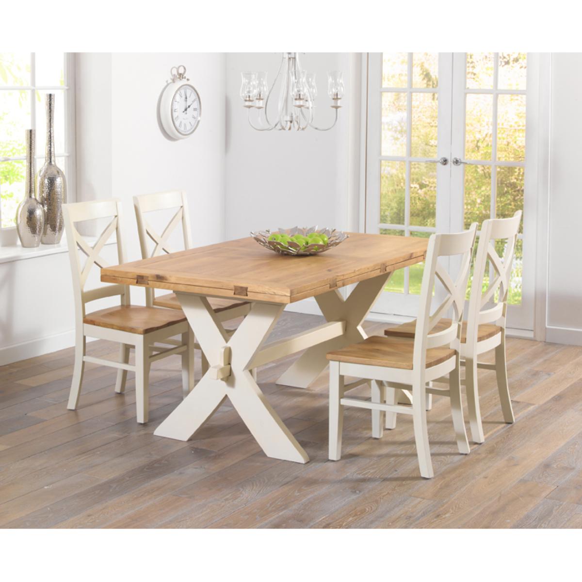 Bordeaux 165cm Oak and Cream All Sides Extending Table with Cavendish Chairs - Cream, 4 Chairs – image 2