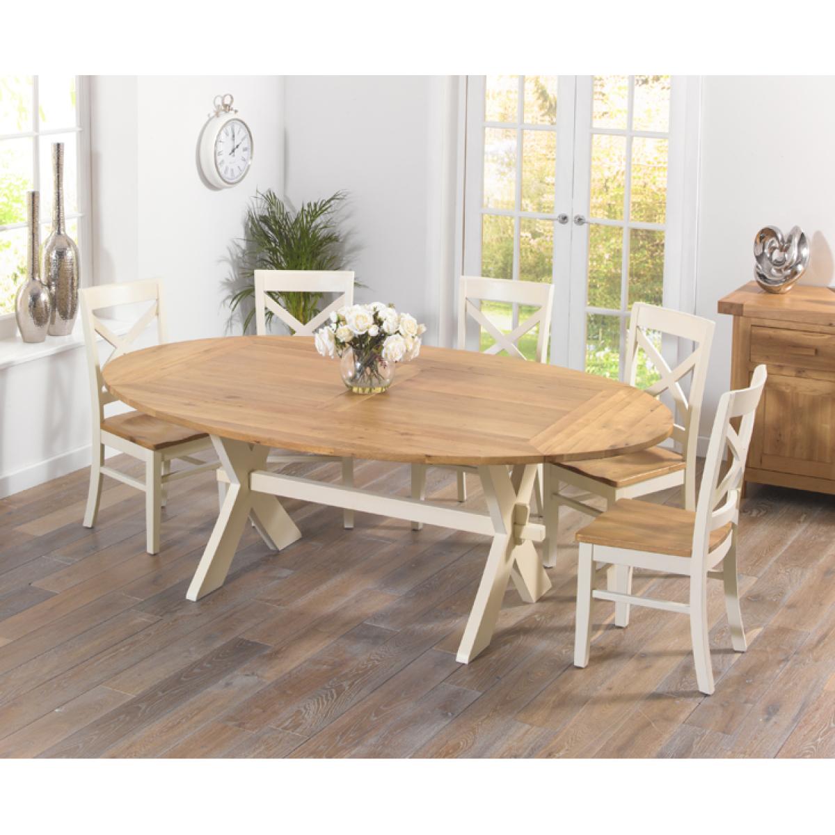 Bordeaux 165cm Oak and Cream All Sides Extending Table with Cavendish Chairs - Cream, 4 Chairs – image 3
