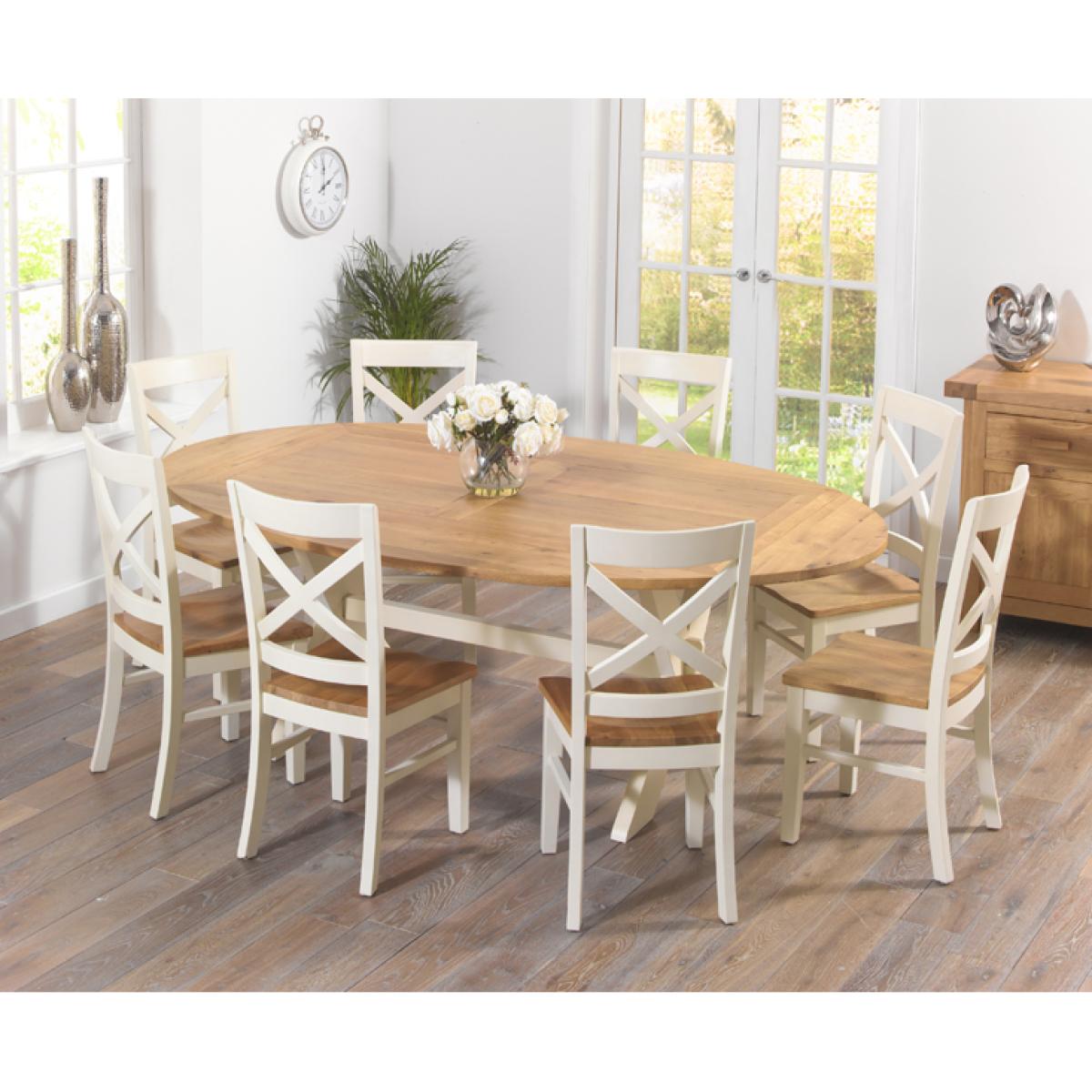 Bordeaux 165cm Oak and Cream All Sides Extending Table with Cavendish Chairs - Cream, 4 Chairs – image 4