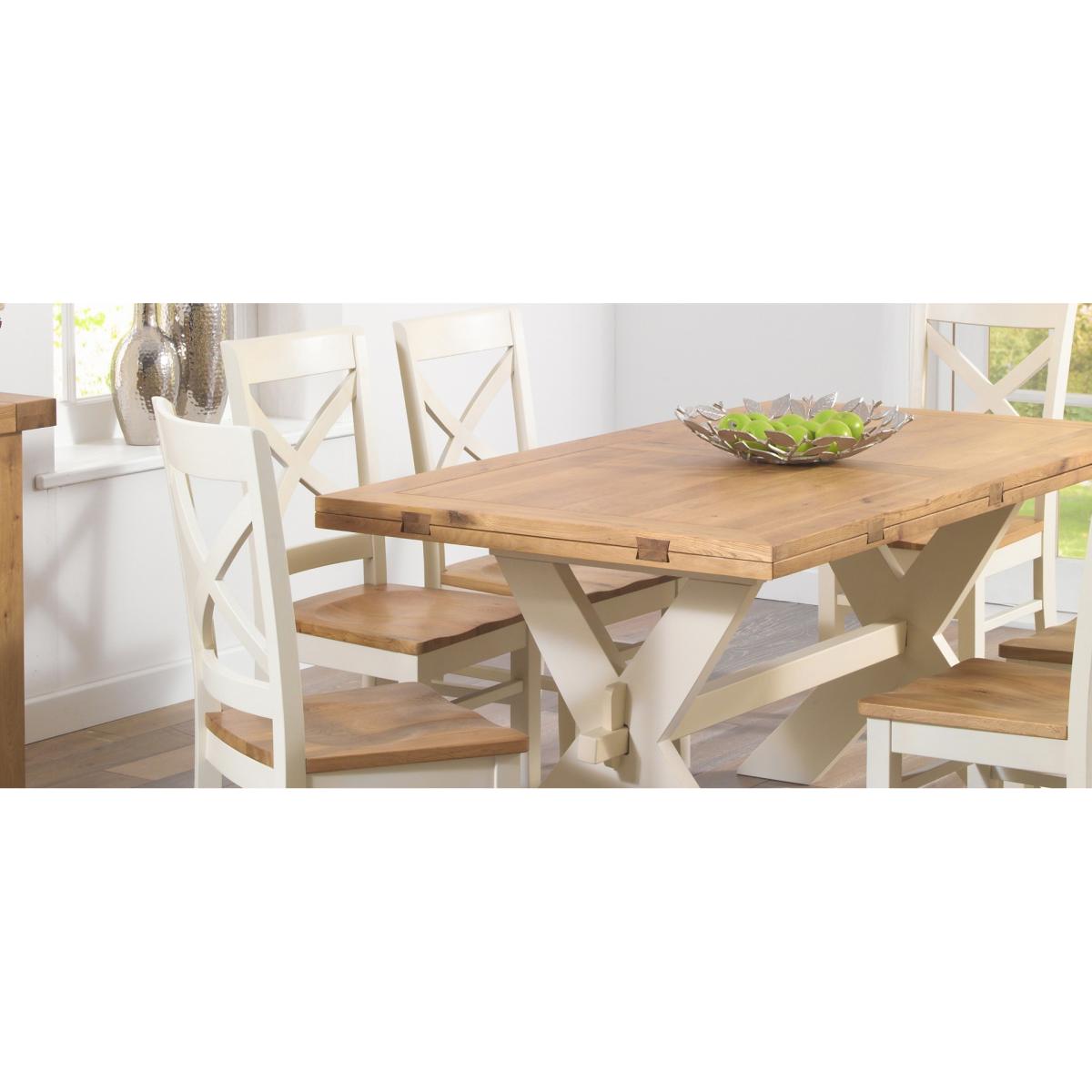 Bordeaux 165cm Oak and Cream All Sides Extending Table with Cavendish Chairs - Cream, 4 Chairs – image 9