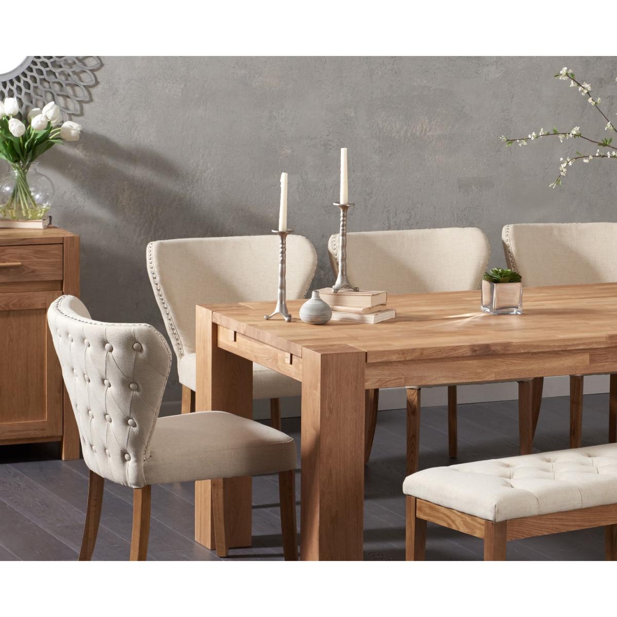 Madrid 200cm Solid Oak Dining Table with Isobel Fabric Chairs and Camille Cream Fabric Bench - Grey, 2 Chairs – image 2