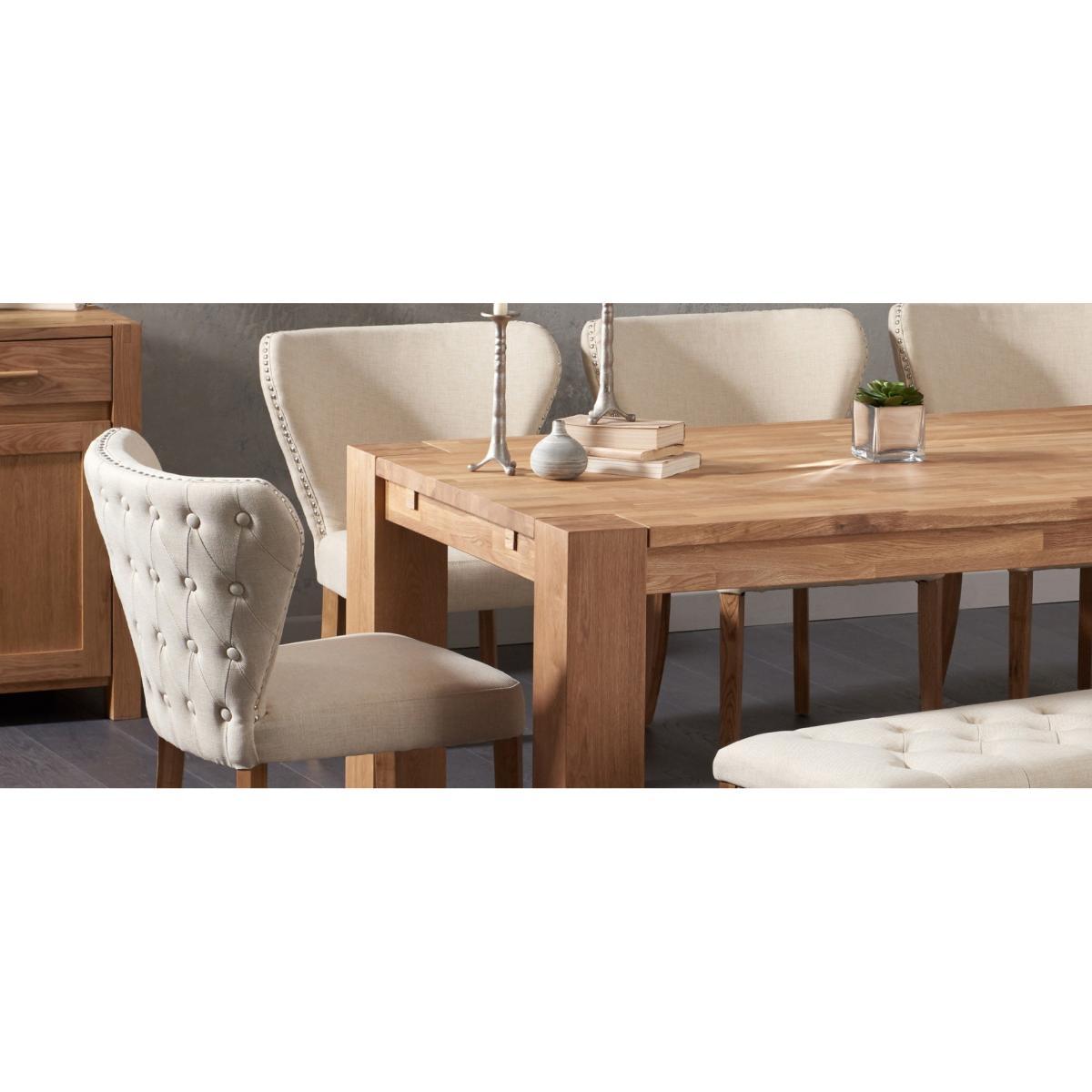 Madrid 200cm Solid Oak Dining Table with Isobel Fabric Chairs and Camille Cream Fabric Bench - Grey, 2 Chairs – image 13
