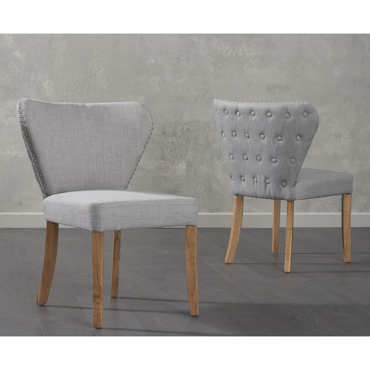 Madrid 200cm Solid Oak Dining Table with Isobel Fabric Chairs and Camille Cream Fabric Bench - Grey, 2 Chairs – image 5