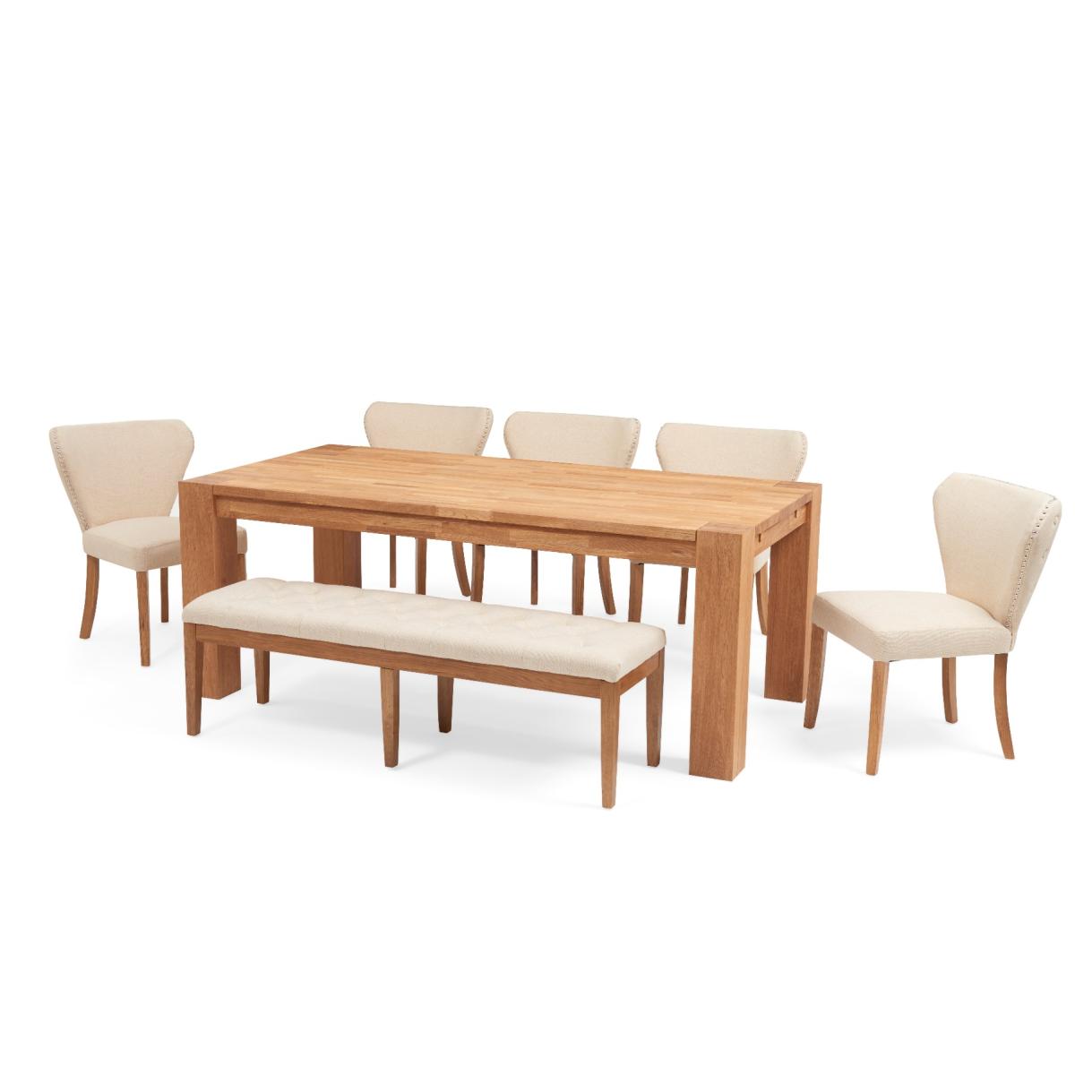Madrid 200cm Solid Oak Dining Table with Isobel Fabric Chairs and Camille Cream Fabric Bench - Grey, 2 Chairs – image 8