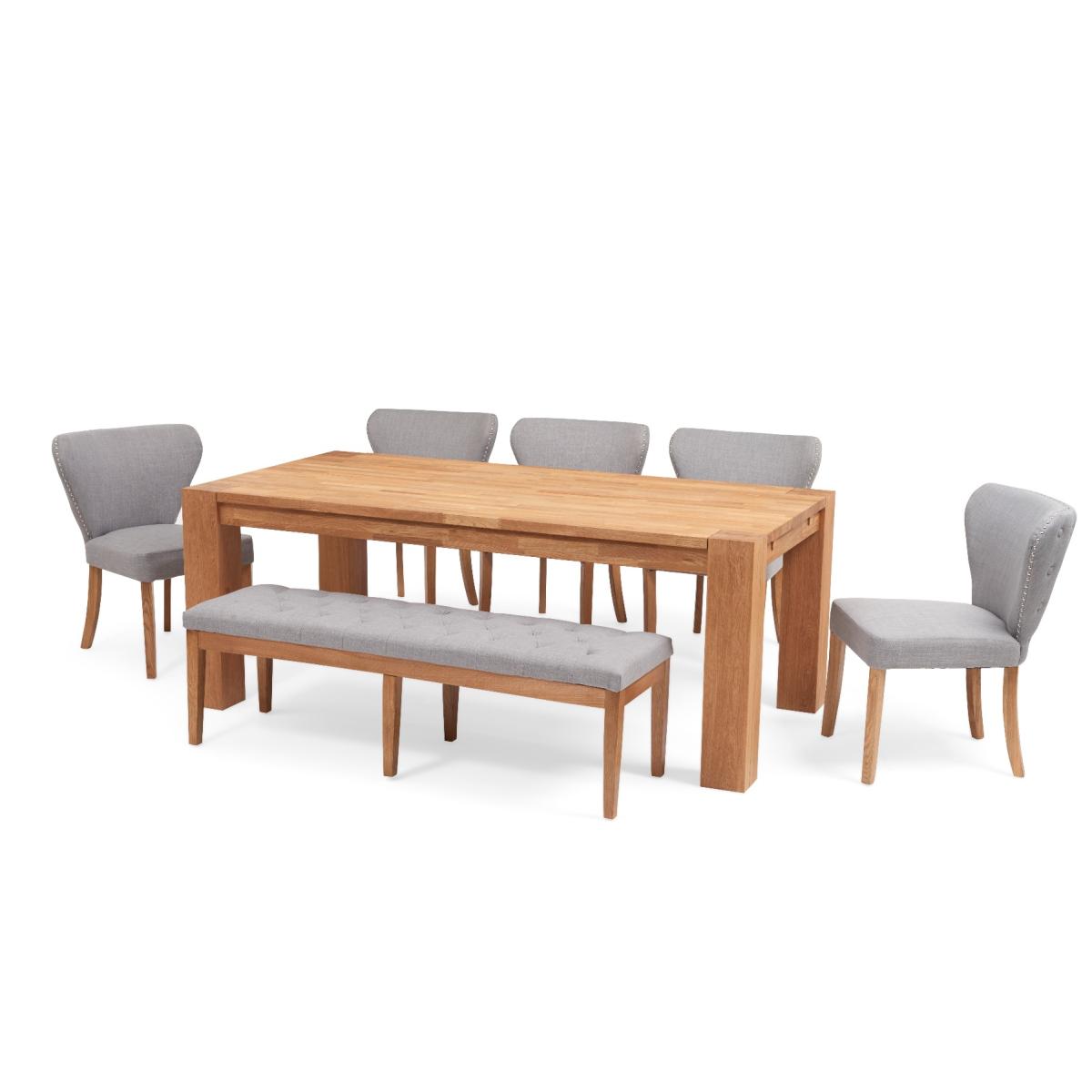 Madrid 200cm Solid Oak Dining Table with Isobel Fabric Chairs and Camille Cream Fabric Bench - Grey, 2 Chairs – image 9