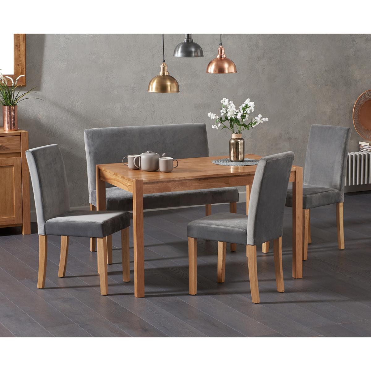 Oxford 120cm Solid Oak Dining Table with Mia Grey Velvet Benches with Backs and Mia Velvet Chairs - Grey, 2 Chairs – image 2