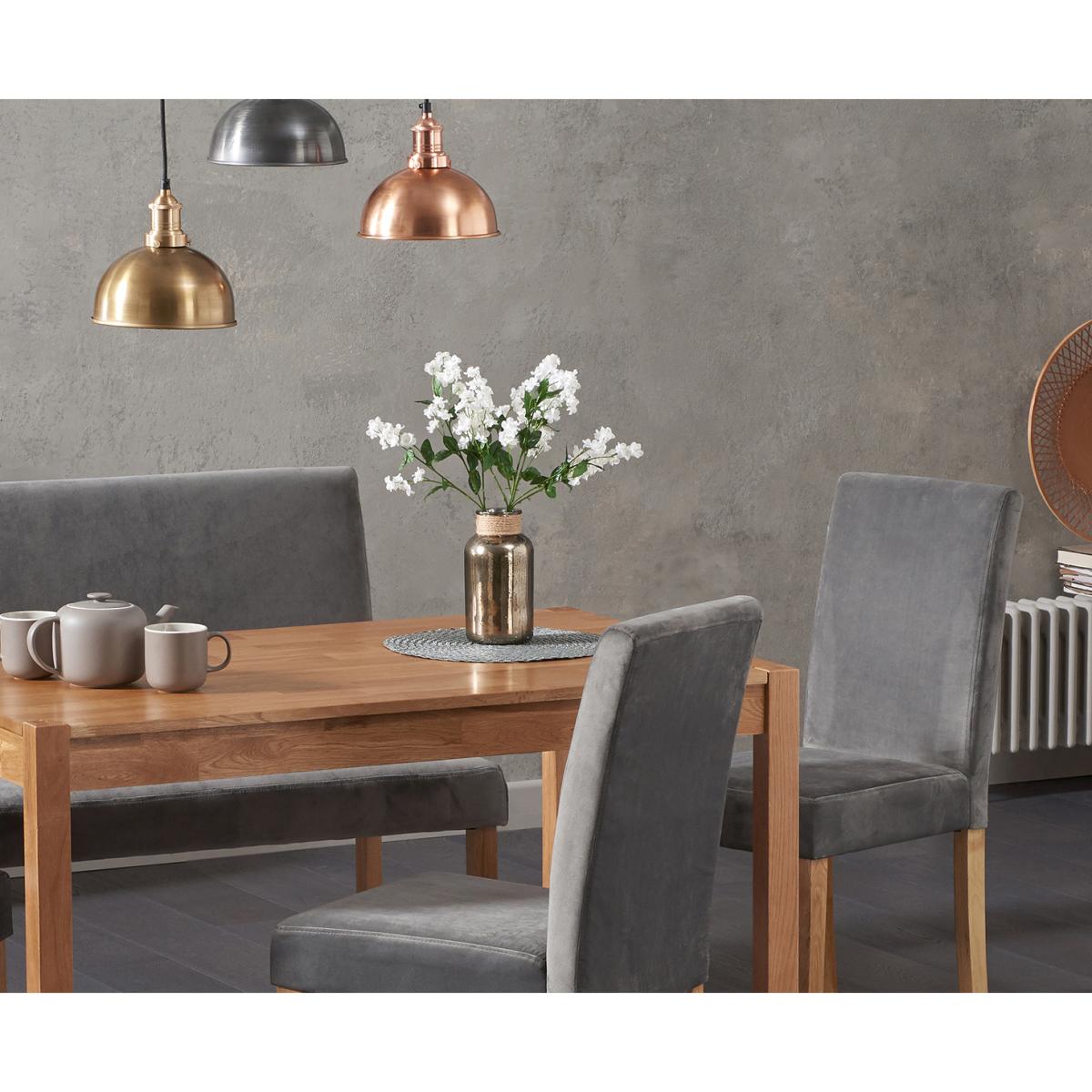 Oxford 120cm Solid Oak Dining Table with Mia Grey Velvet Benches with Backs and Mia Velvet Chairs - Grey, 2 Chairs – image 3