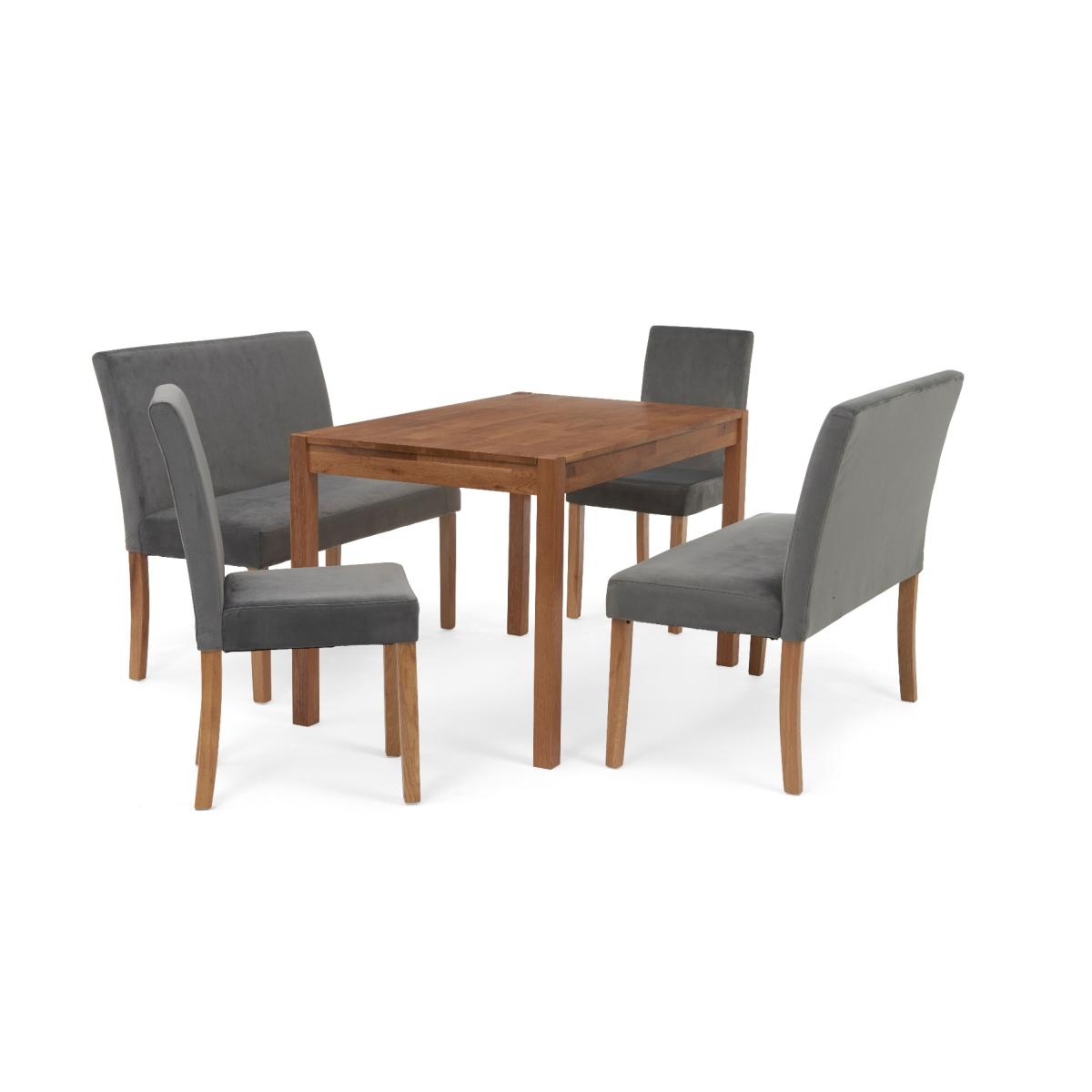 Oxford 120cm Solid Oak Dining Table with Mia Grey Velvet Benches with Backs and Mia Velvet Chairs - Grey, 2 Chairs – image 7