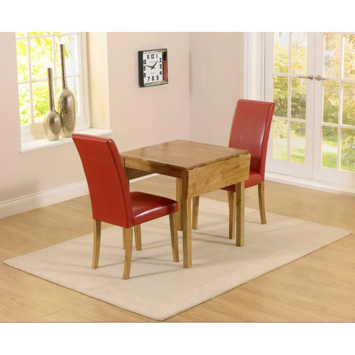 Oxford 70cm Solid Oak Extending Dining Table with Albany Red Chairs - Red, 2 Chairs – image 2