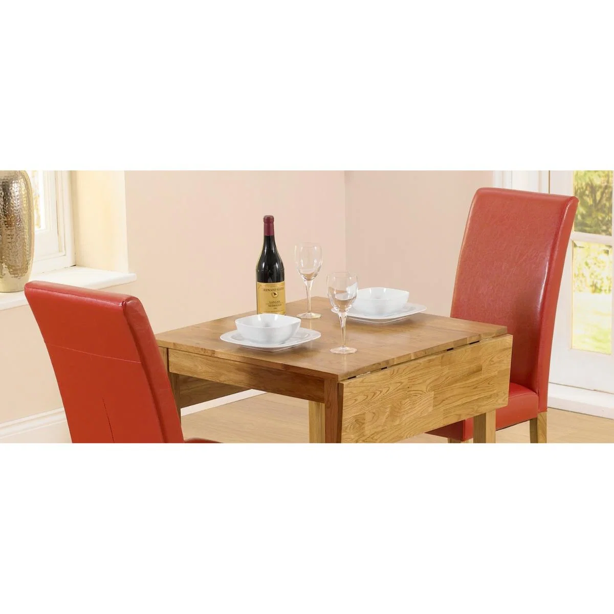 Oxford 70cm Solid Oak Extending Dining Table with Albany Red Chairs - Red, 2 Chairs – image 6
