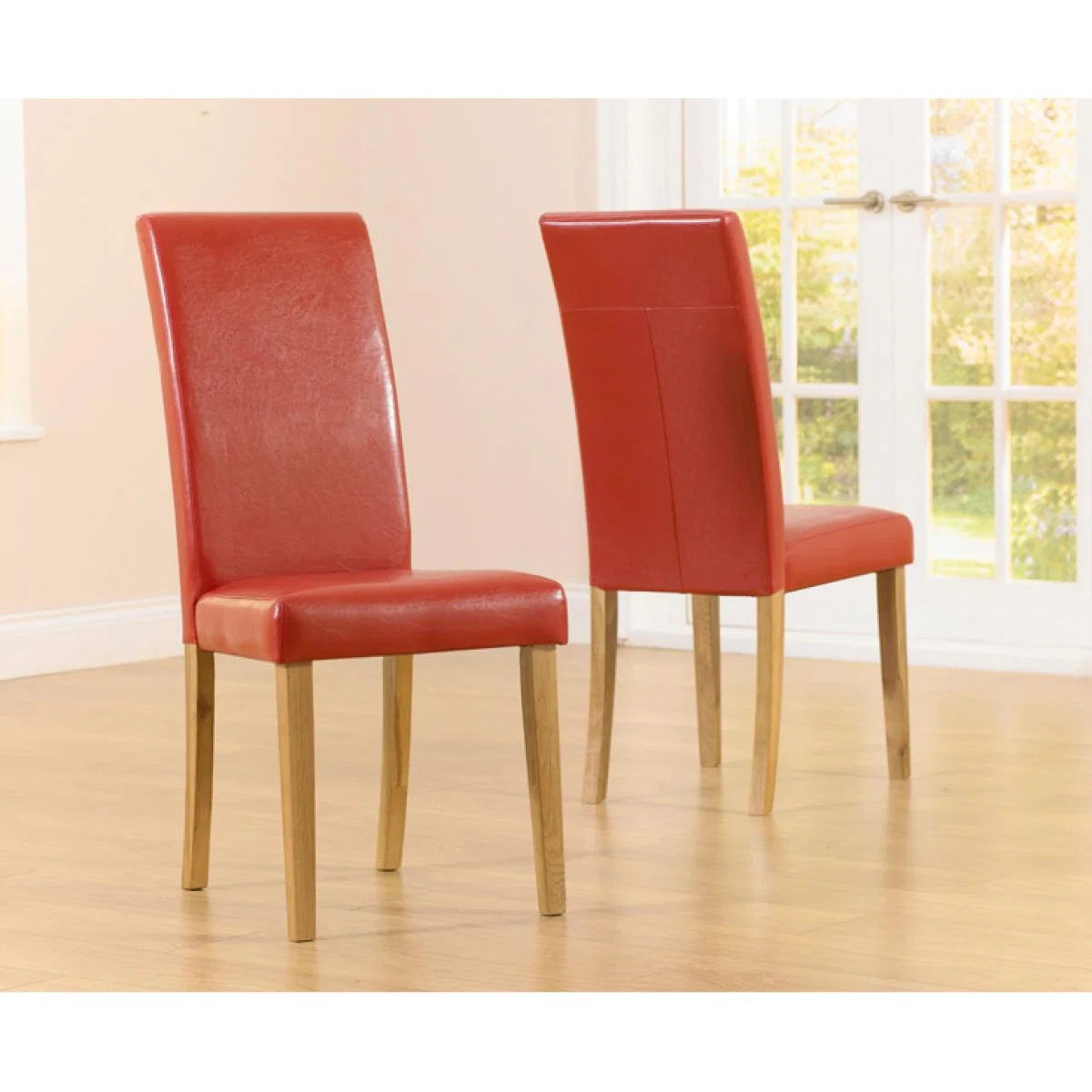 Oxford 70cm Solid Oak Extending Dining Table with Albany Red Chairs - Red, 2 Chairs – image 7