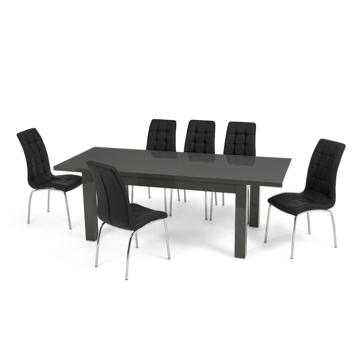 Atlanta Dark Grey Gloss 160-220cm Extending Dining Table with Calgary Chairs - Grey, 4 Chairs – image 14
